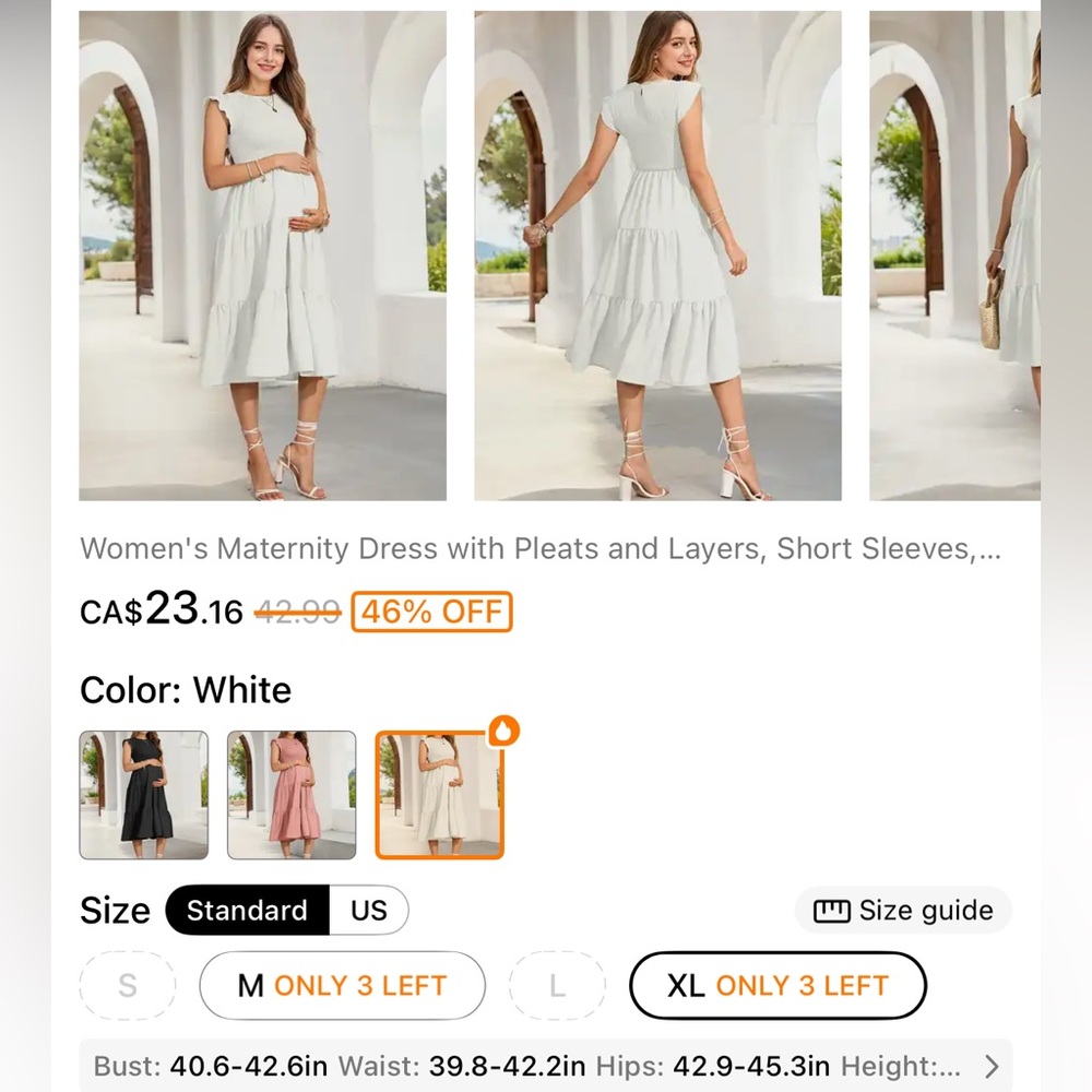 Elegant White Maternity Dress - XL
